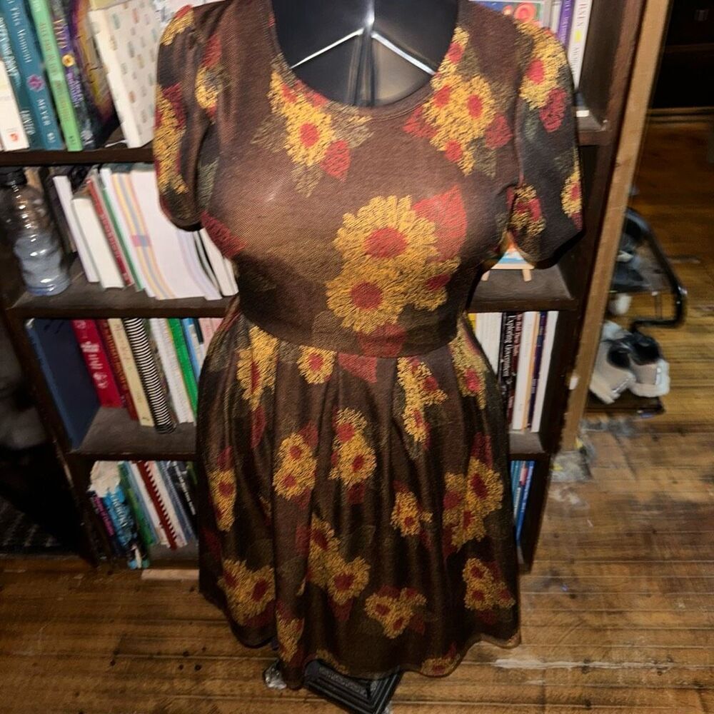 Lularoe M brown floral fit and flare Amelia dress